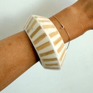 Chunky Gold & White Striped Resin Bangle Bracelet